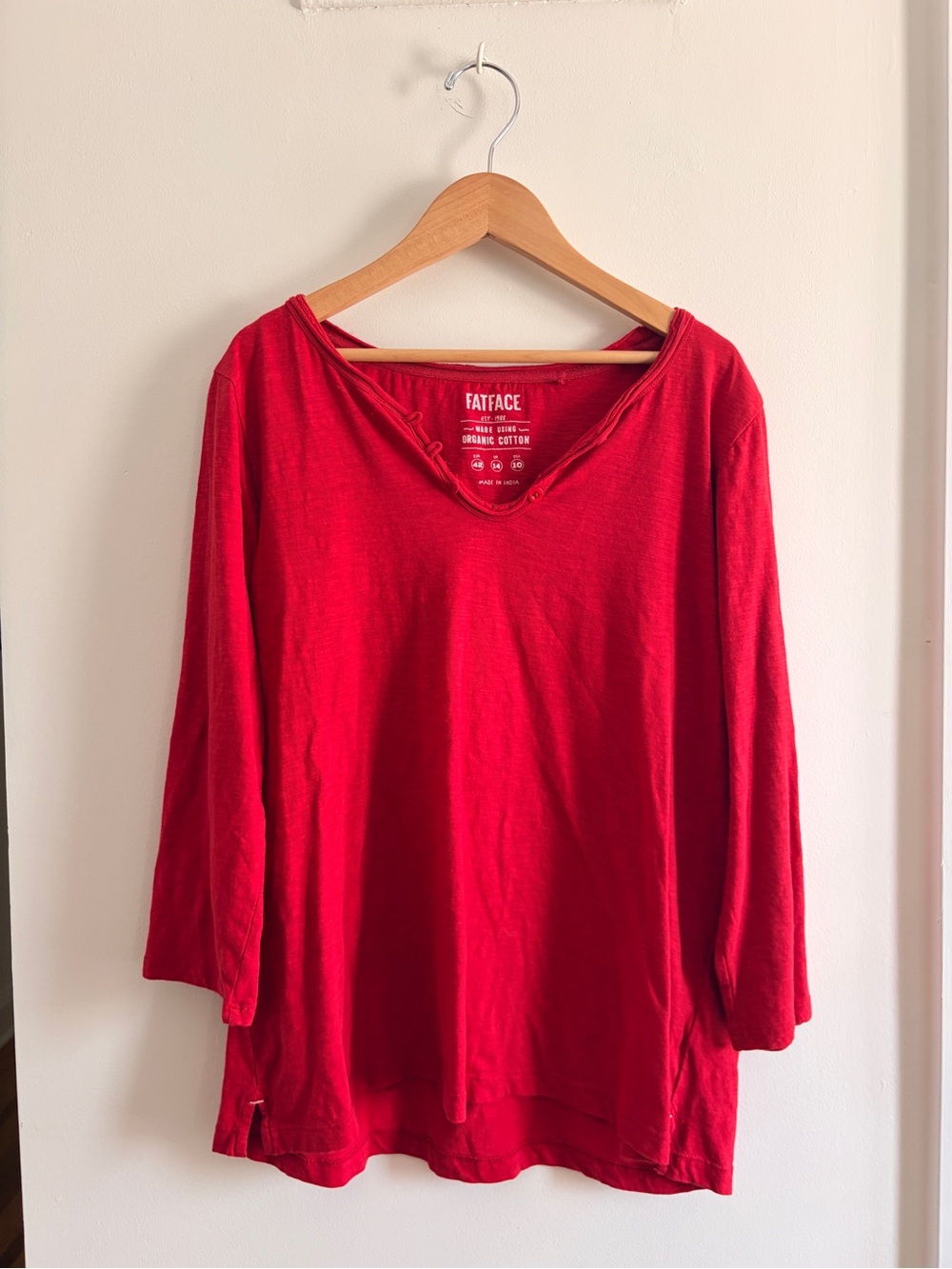 Fat Face Red V-Neck Long Sleeve Tee